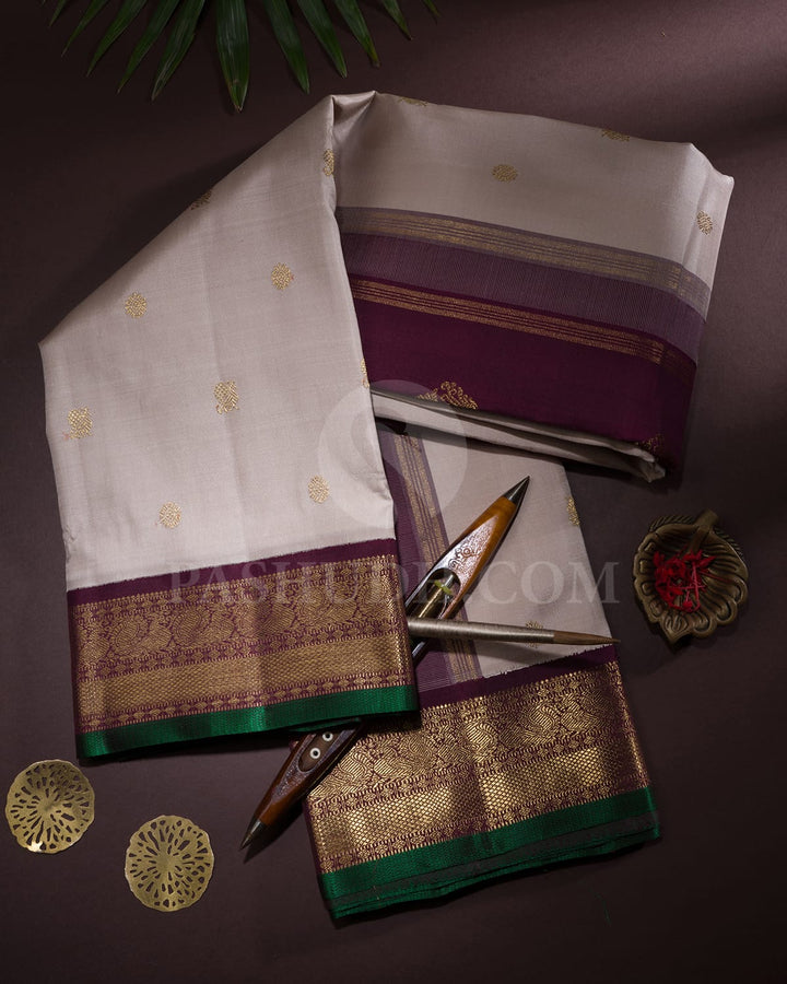Cream With Paaku Pure Zari Kanjivaram Silk Saree-SP367