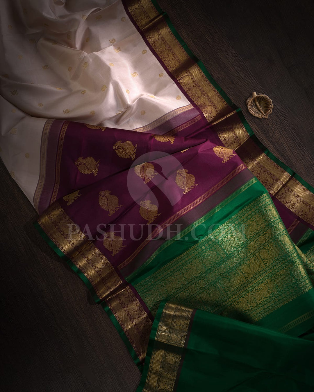 Cream With Paaku Pure Zari Kanjivaram Silk Saree-SP367