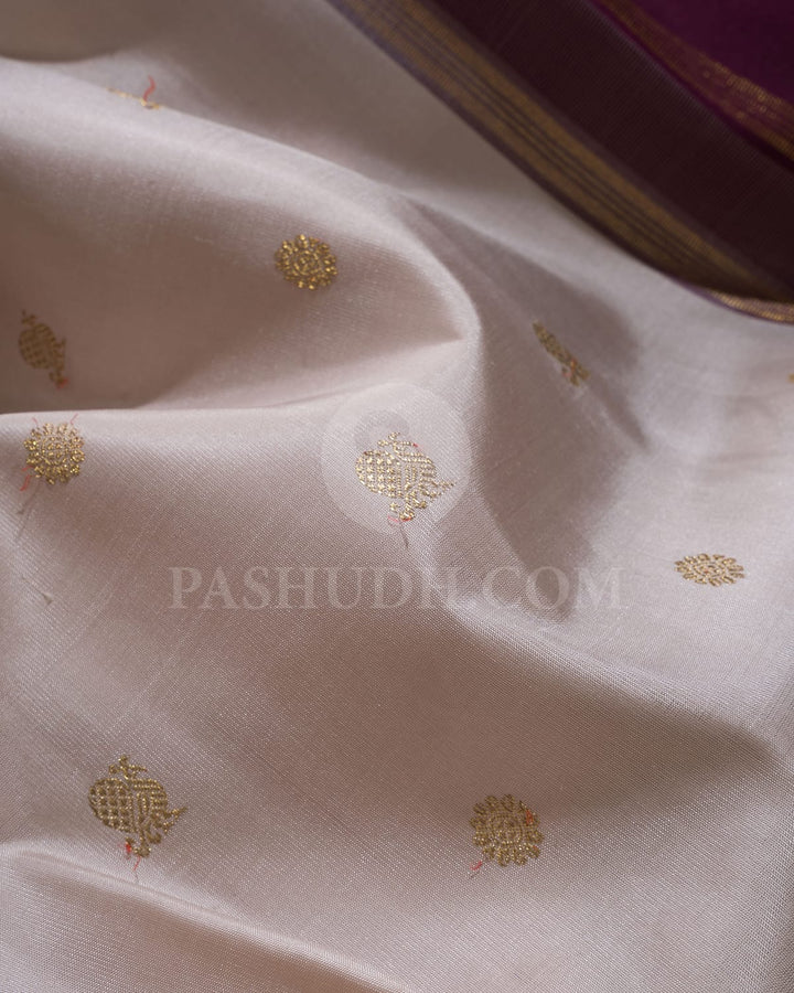 Cream With Paaku Pure Zari Kanjivaram Silk Saree-SP367