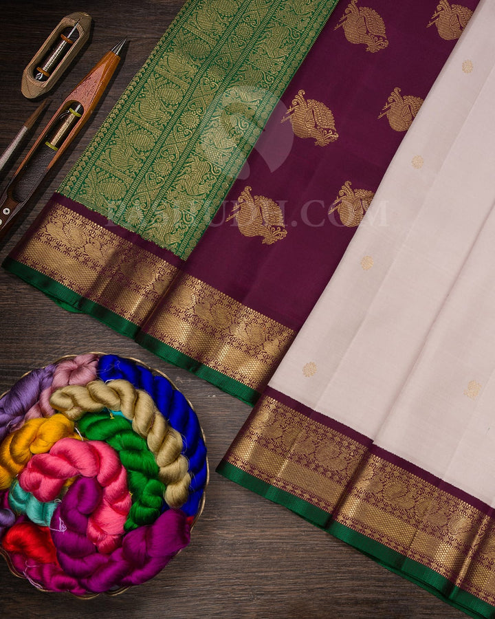 Cream With Paaku Pure Zari Kanjivaram Silk Saree-SP367
