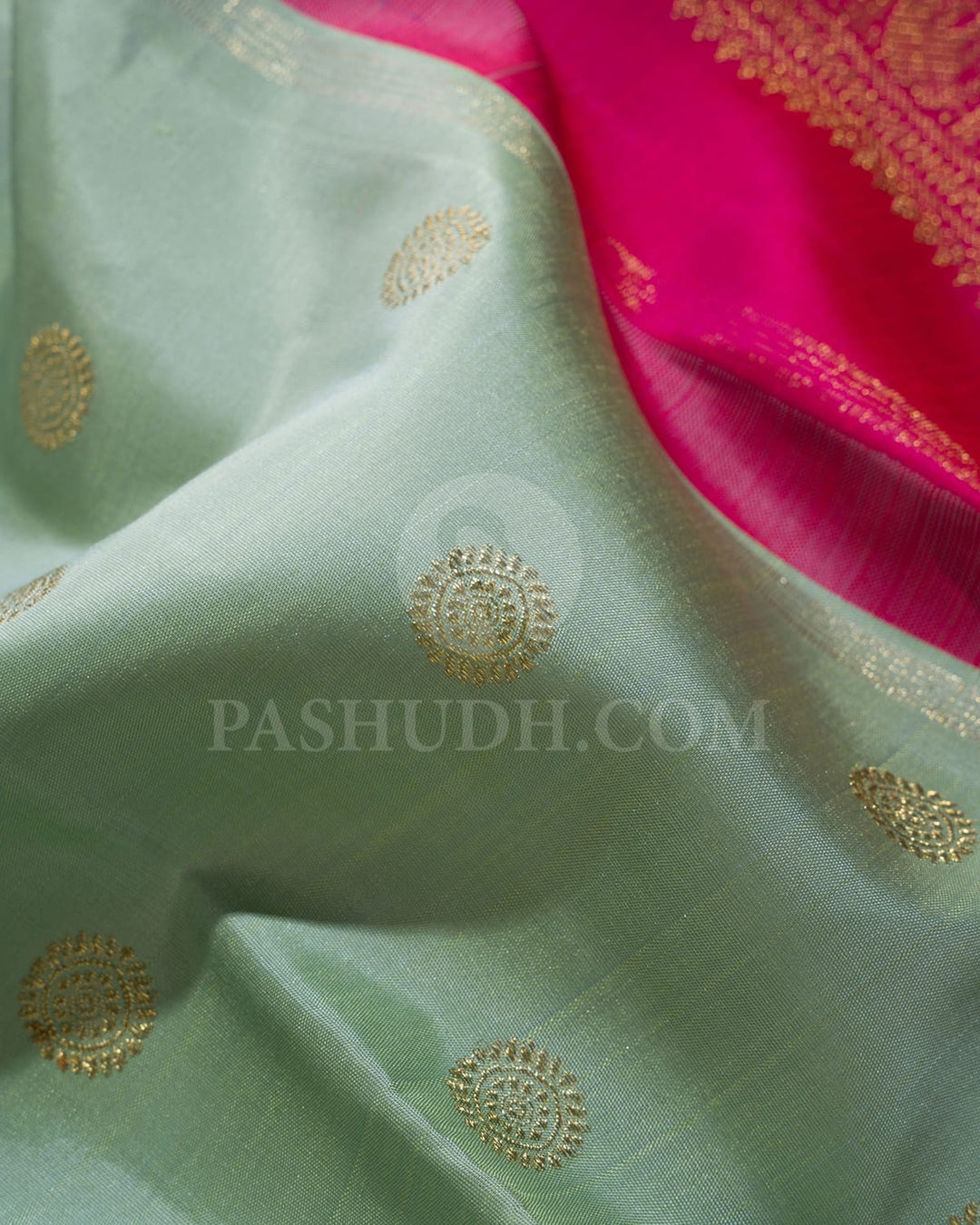 Mint Green With Rani Pink Pure Zari Kanjivaram Silk Saree-SP360