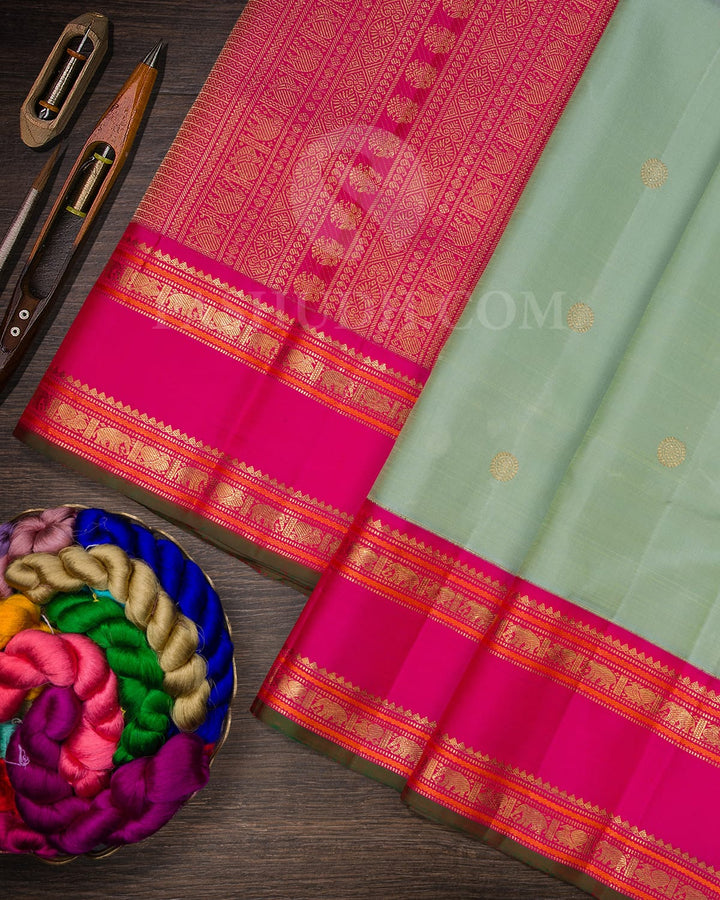 Mint Green With Rani Pink Pure Zari Kanjivaram Silk Saree-SP360