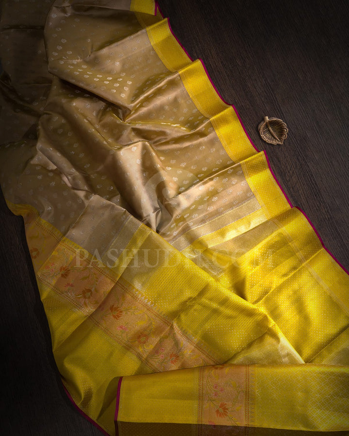 Golden Beige With Yellow Kanjivaram Silk Saree-D663(B)