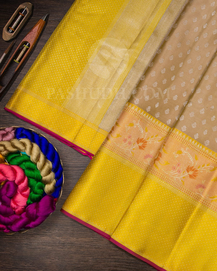 Golden Beige With Yellow Kanjivaram Silk Saree-D663(B)