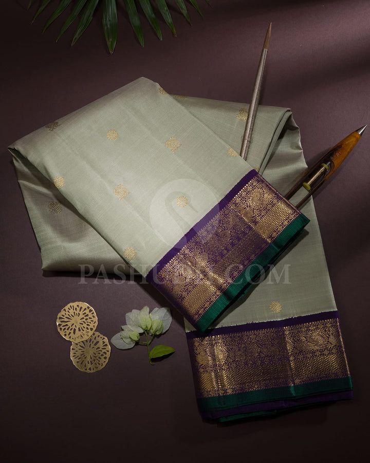 Sage Green With Royal Blue Pure Zari Kanjivaram Silk Saree-SP370