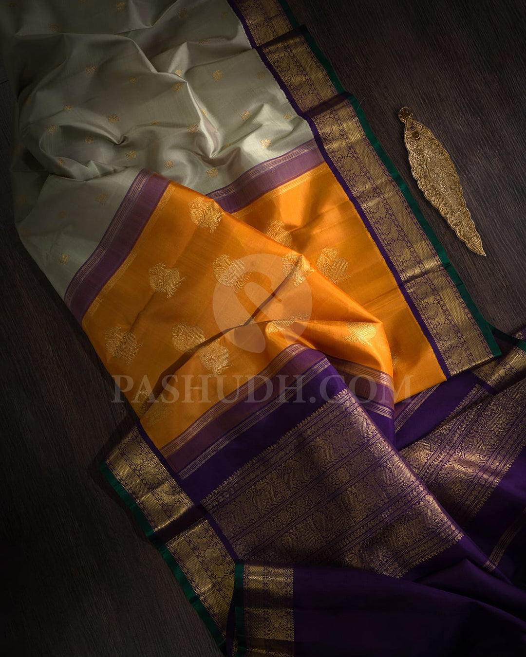 Sage Green With Royal Blue Pure Zari Kanjivaram Silk Saree-SP370