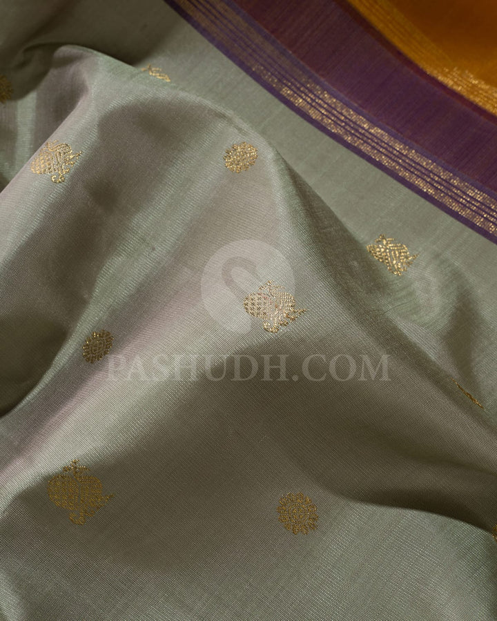 Sage Green With Royal Blue Pure Zari Kanjivaram Silk Saree-SP370