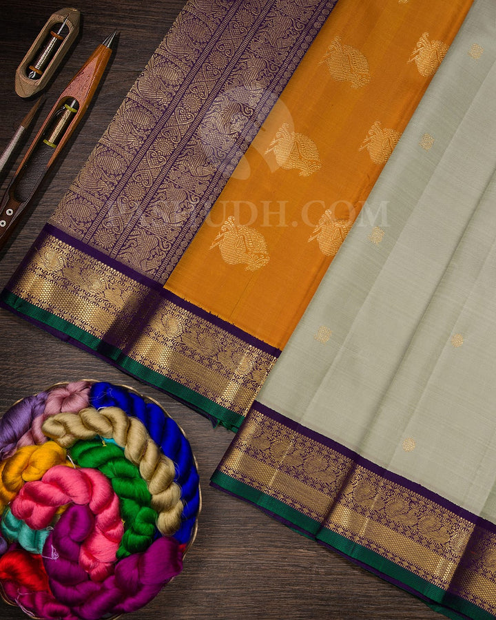 Sage Green With Royal Blue Pure Zari Kanjivaram Silk Saree-SP370