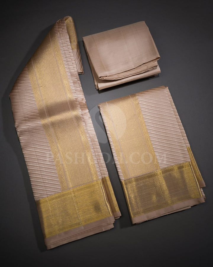 Beige Pure Silk Dhothi Set With Beige Shirt-V40