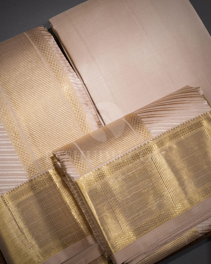 Beige Pure Silk Dhothi Set With Beige Shirt-V40