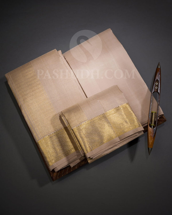 Beige Pure Silk Dhothi Set With Beige Shirt-V38