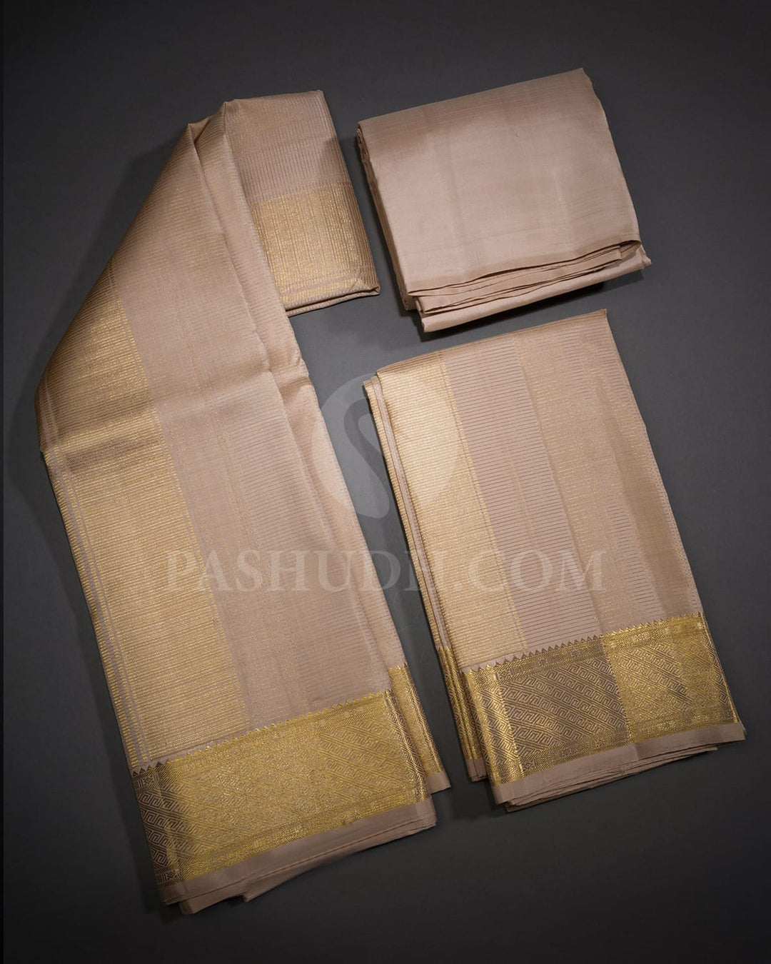 Beige Pure Silk Dhothi Set With Beige Shirt-V38
