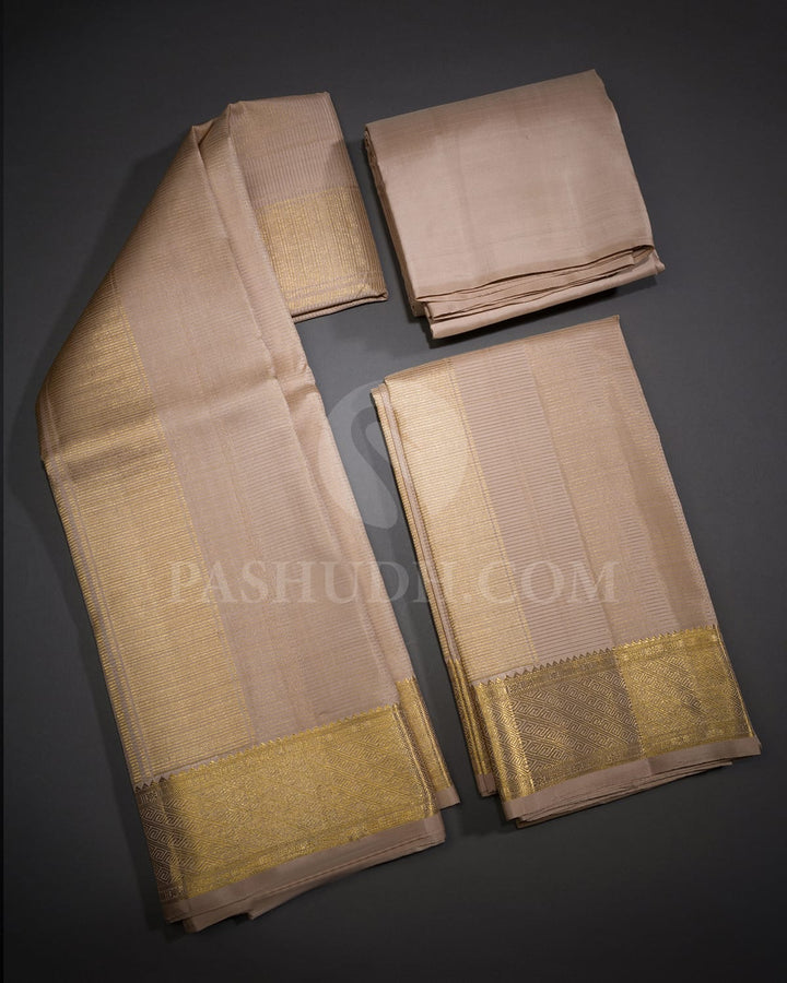 Beige Pure Silk Dhothi Set With Beige Shirt-V38