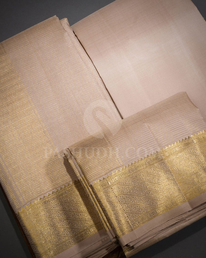 Beige Pure Silk Dhothi Set With Beige Shirt-V38