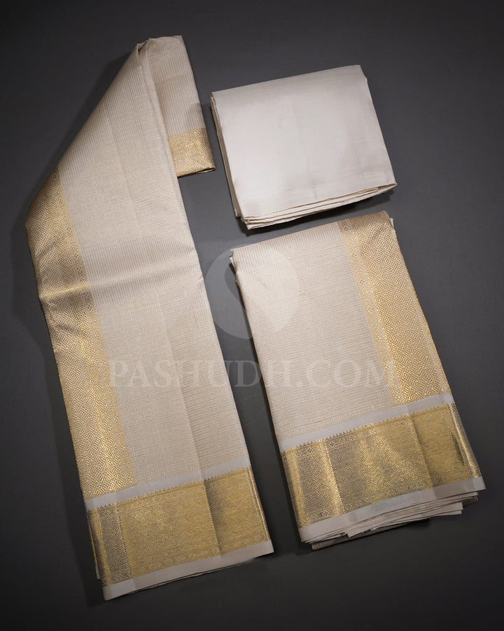 Half White Pure Silk Dhothi Set With Half White Shirt-V37