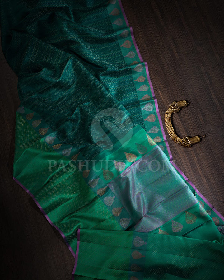 Emerald Green With Light Green Kanjivaram Silk Saree-DJ408(B)