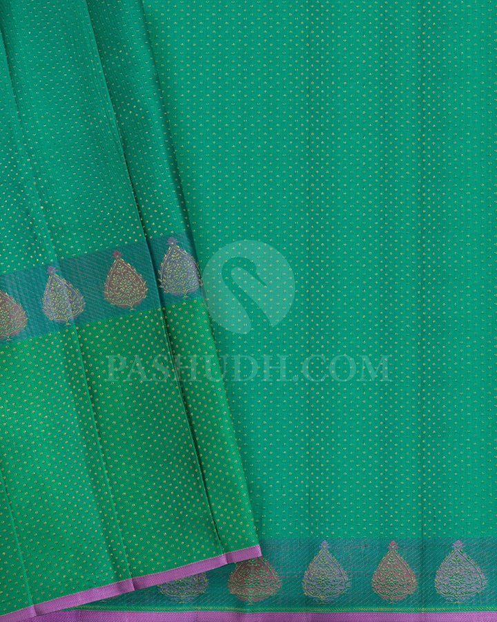 Emerald Green With Light Green Kanjivaram Silk Saree-DJ408(B)