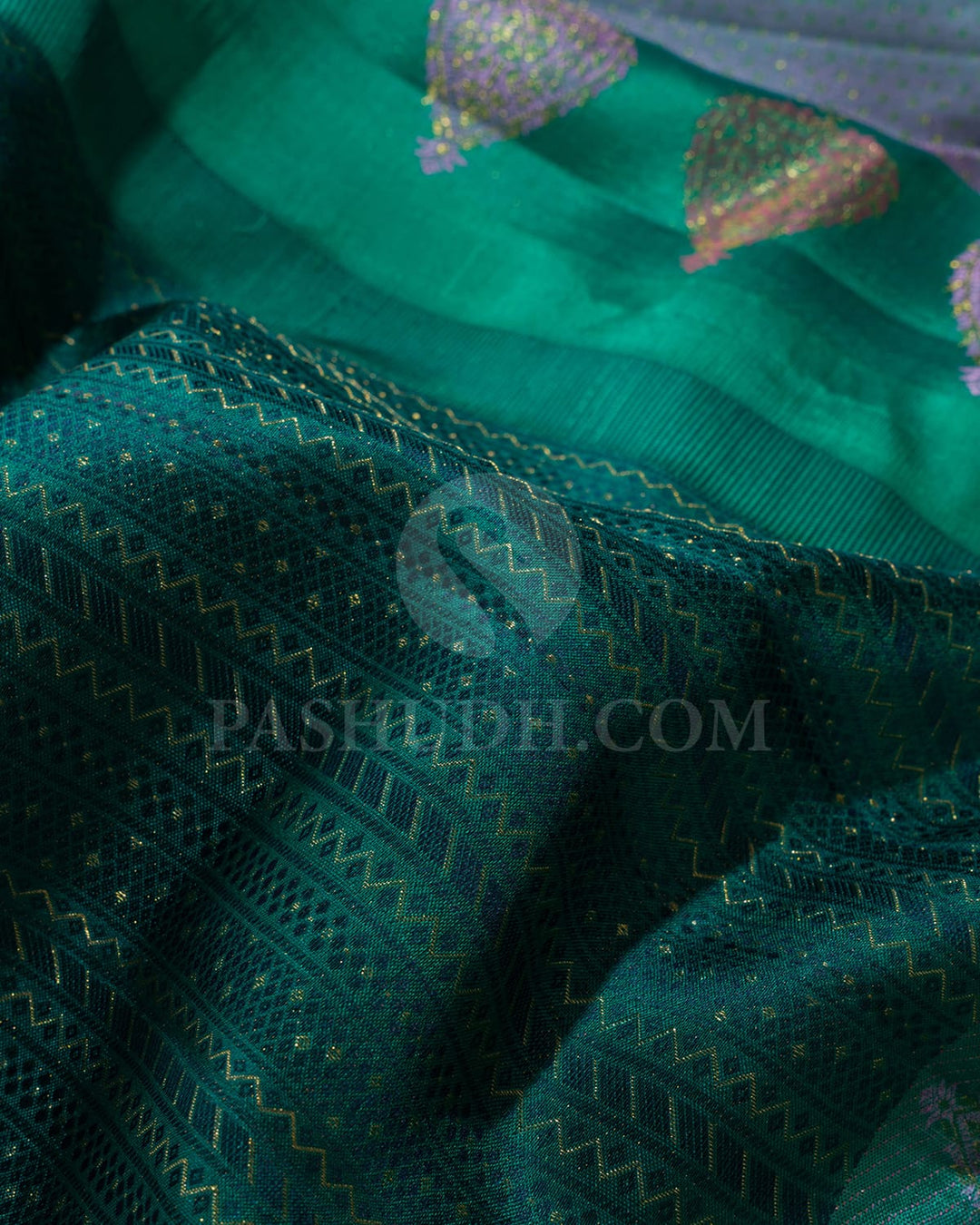 Emerald Green With Light Green Kanjivaram Silk Saree-DJ408(B)