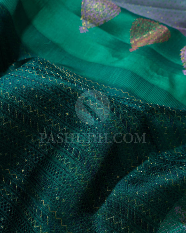 Emerald Green With Light Green Kanjivaram Silk Saree-DJ408(B)