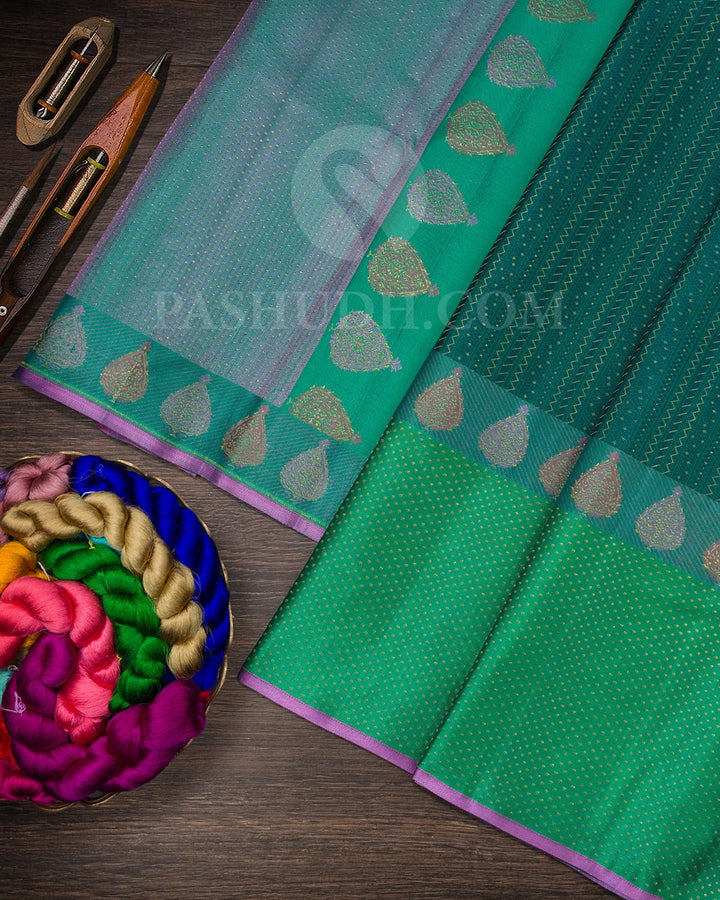Emerald Green With Light Green Kanjivaram Silk Saree-DJ408(B)