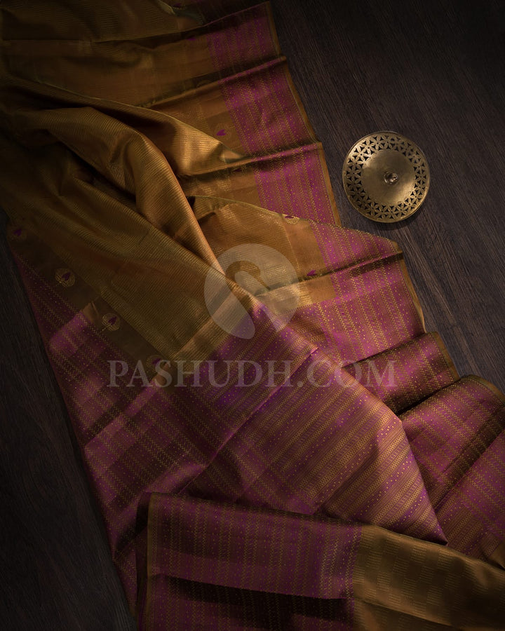 Antique Gold With Purple Kanjivaram Silk Saree-D631(C)
