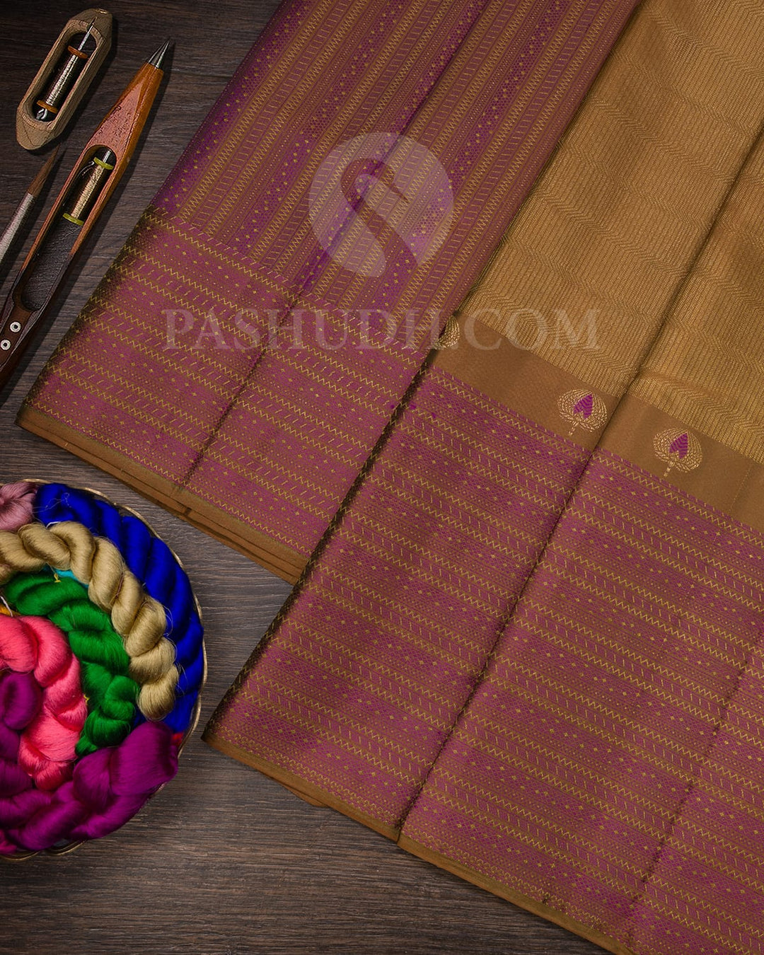 Antique Gold With Purple Kanjivaram Silk Saree-D631(C)