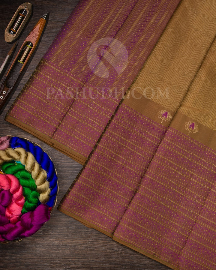 Antique Gold With Purple Kanjivaram Silk Saree-D631(C)