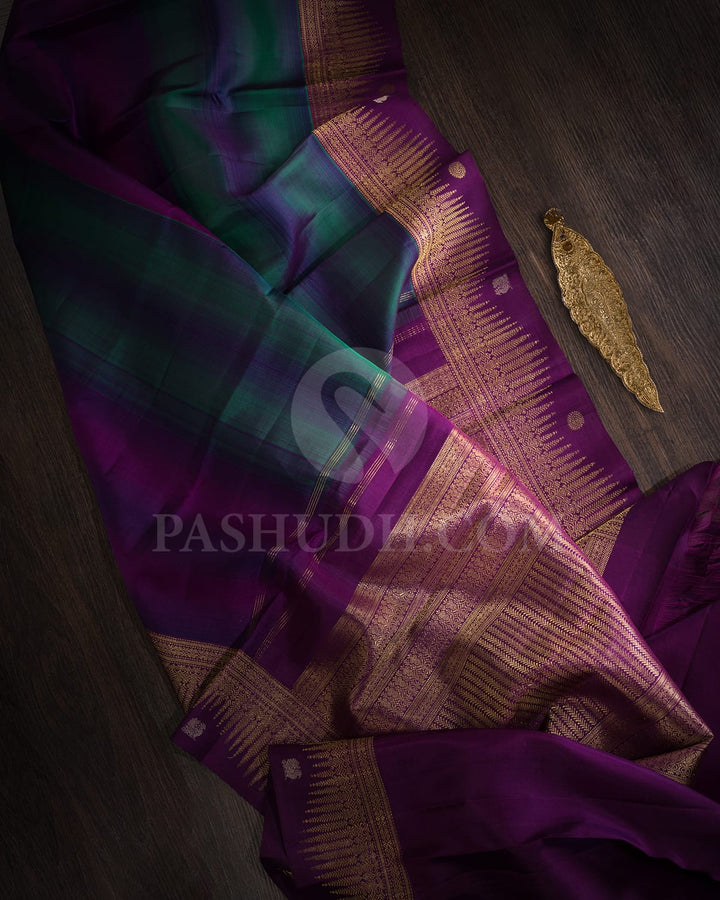 Purple With Green Kanjivaram Silk Saree-S1608(A)