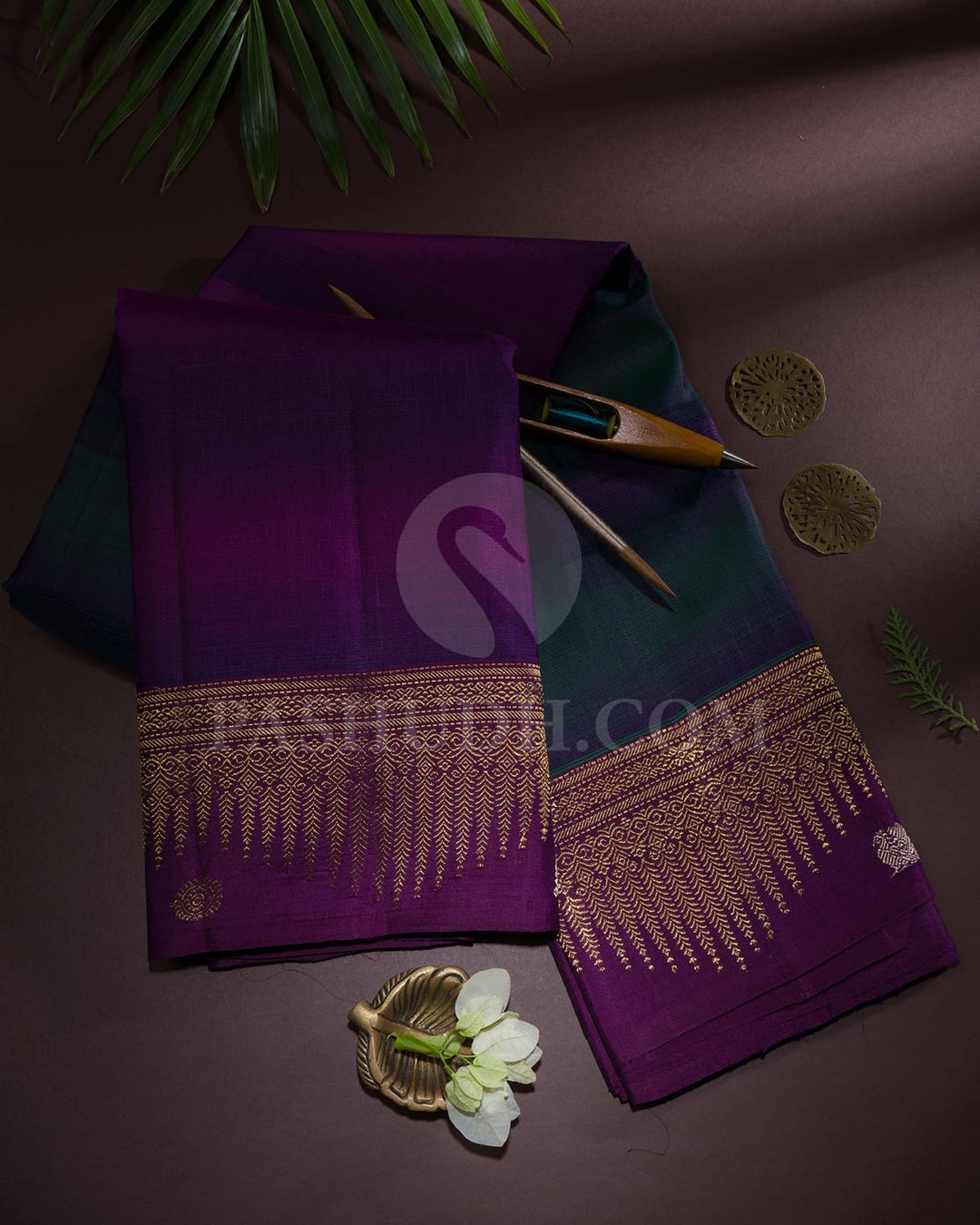 Purple With Green Kanjivaram Silk Saree-S1608(A)