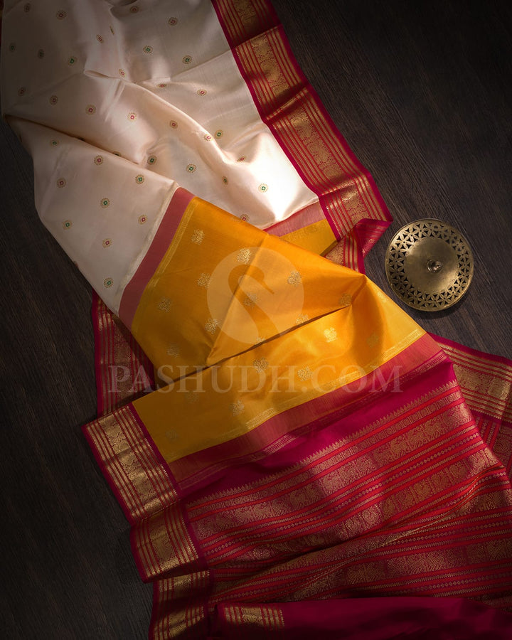 Cream With Maroon Pure Zari Kanjivaram Silk Saree-SP369