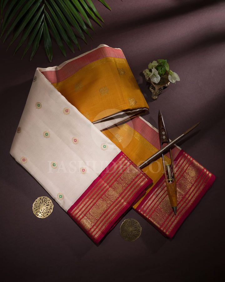 Cream With Maroon Pure Zari Kanjivaram Silk Saree-SP369