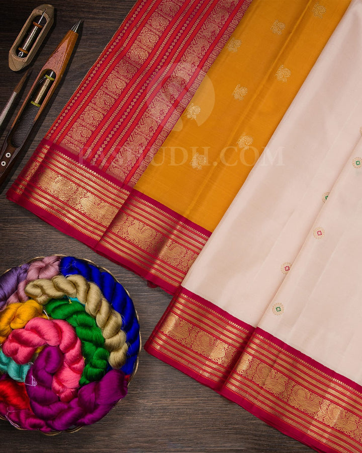 Cream With Maroon Pure Zari Kanjivaram Silk Saree-SP369
