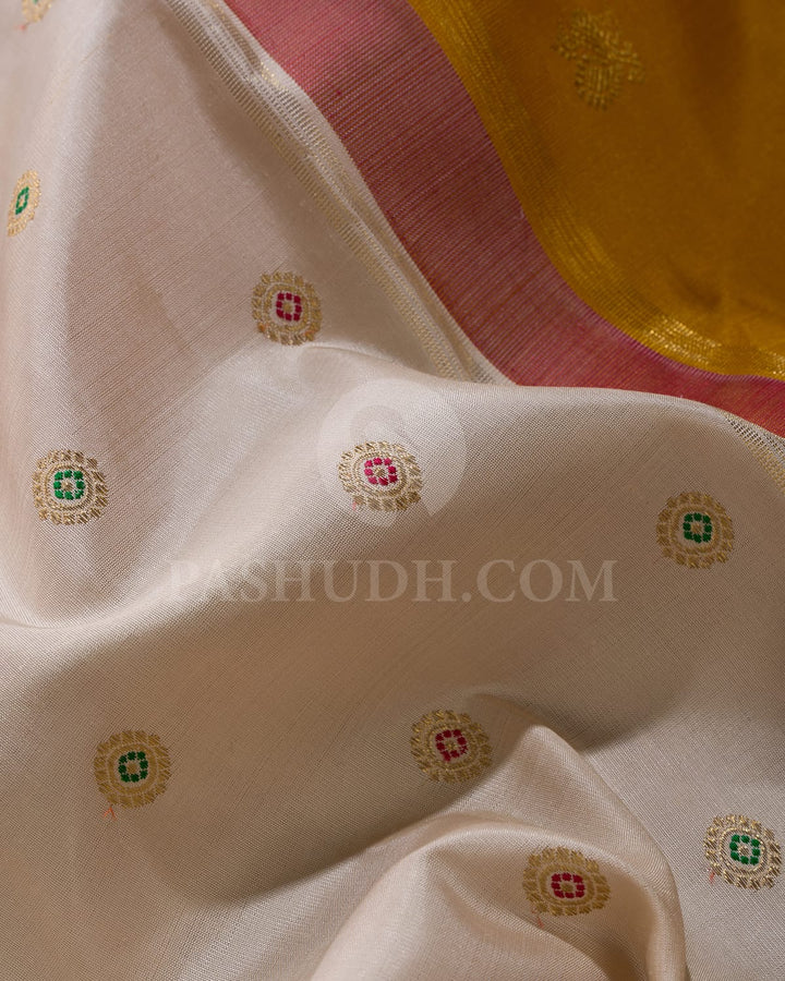 Cream With Maroon Pure Zari Kanjivaram Silk Saree-SP369