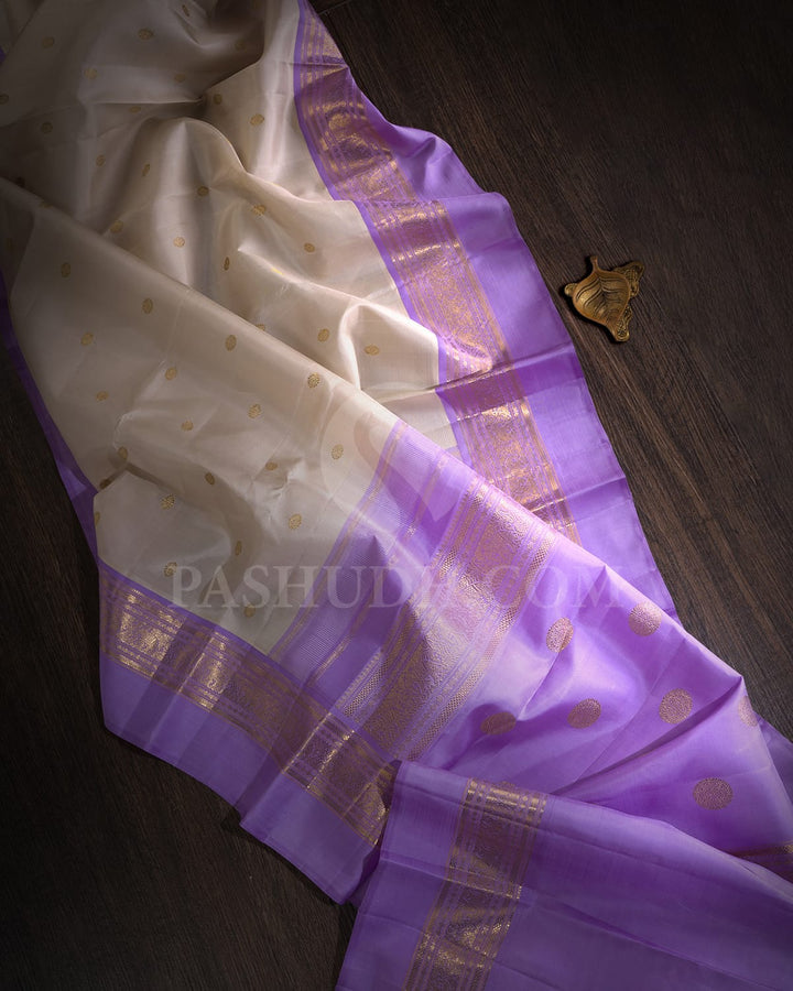 Cream Pure Zari Kanjivaram Silk Saree-SP365