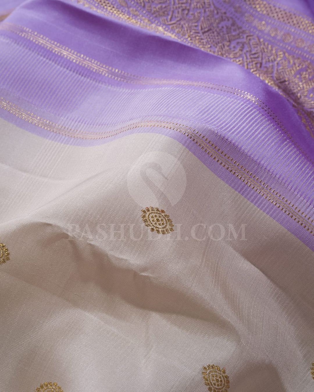Cream Pure Zari Kanjivaram Silk Saree-SP365