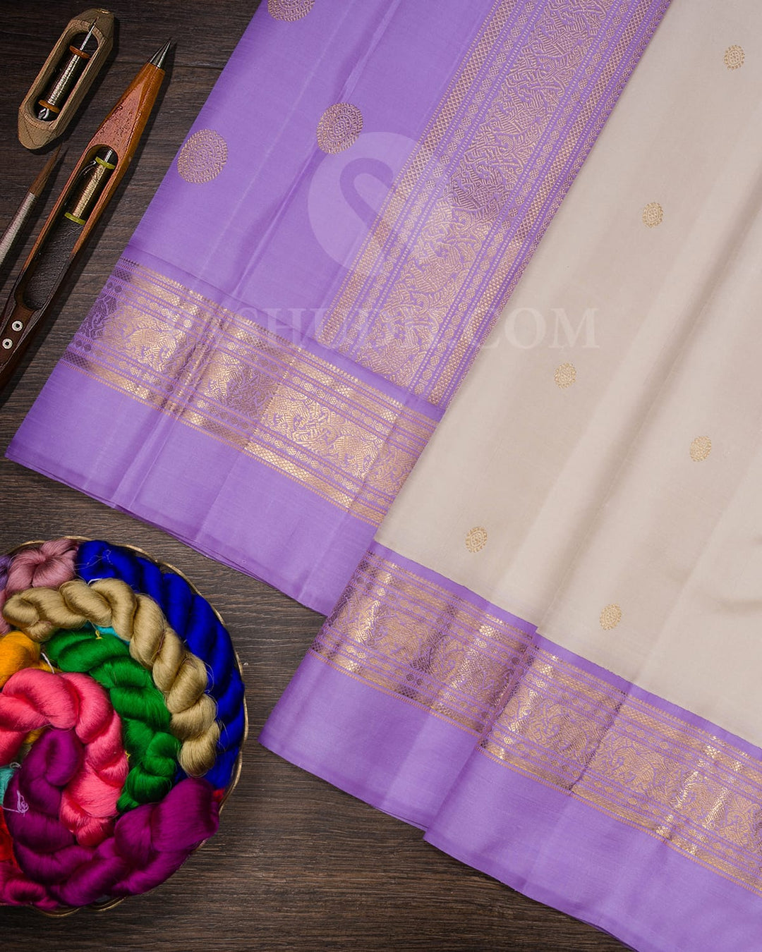 Cream Pure Zari Kanjivaram Silk Saree-SP365