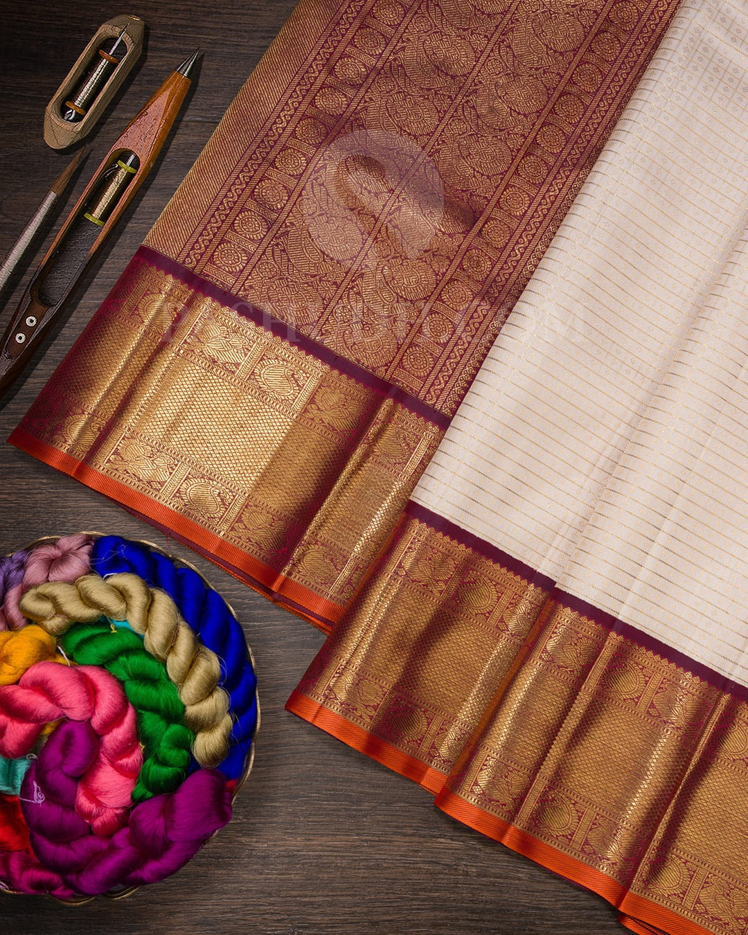 Half White With Dual Shaded Purple Kanjivaram Silk Saree-SP358