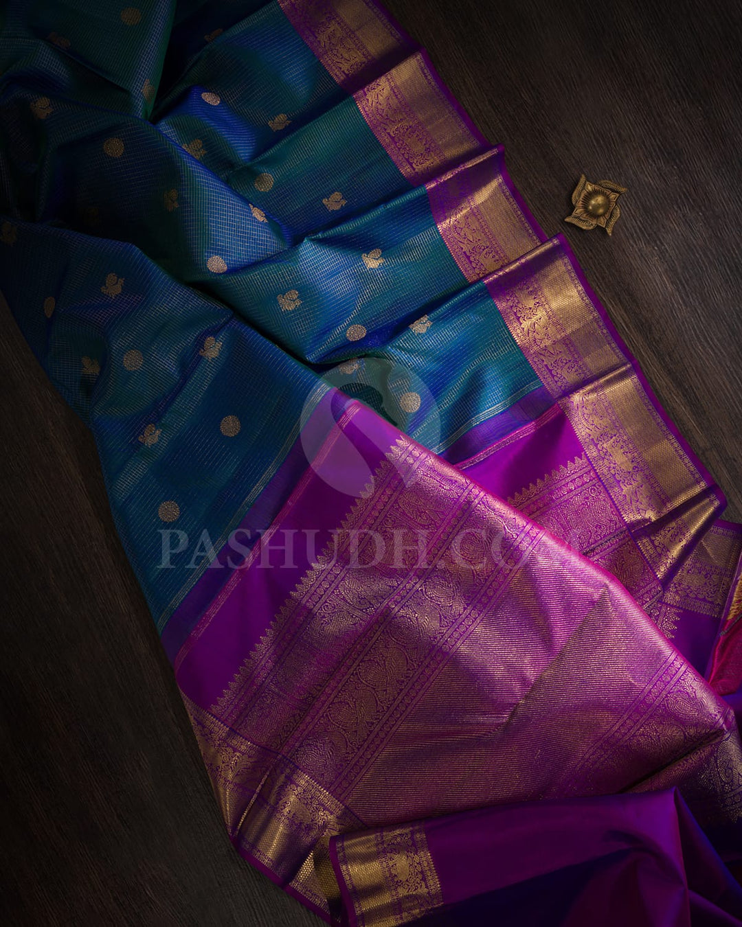 Peacock Blue With Magenta Vairaoosi Kanjivaram Silk Saree-SP366