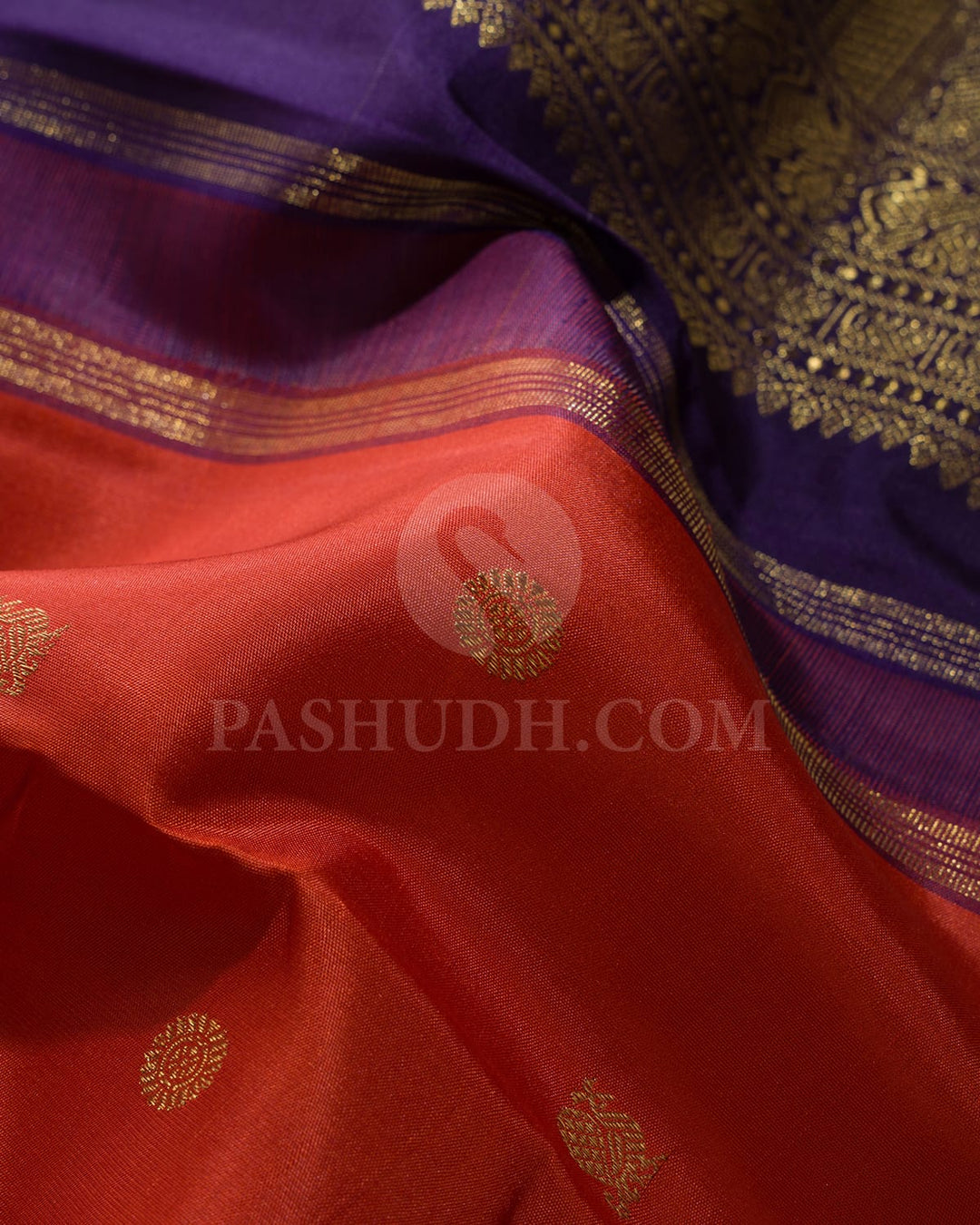 Orange With Dark Blue Kanjivaram Silk Saree-SP361