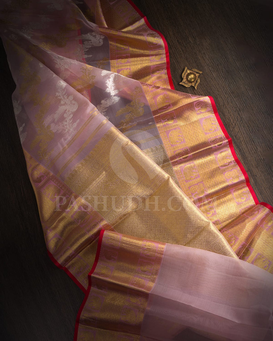 Baby Pink Organza Kanjivaram Silk Saree-SP383