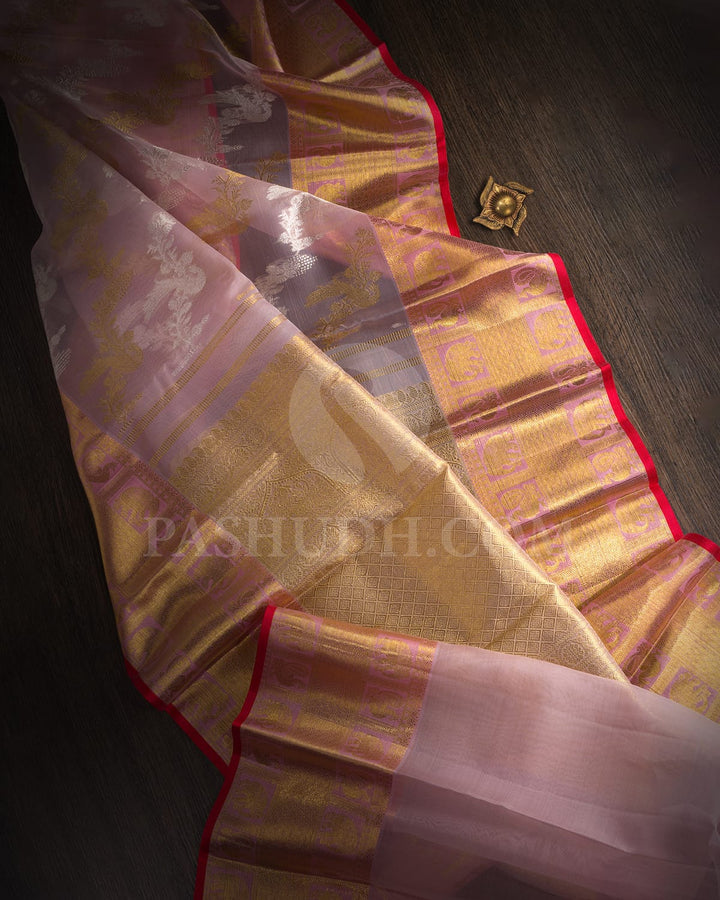 Baby Pink Organza Kanjivaram Silk Saree-SP383