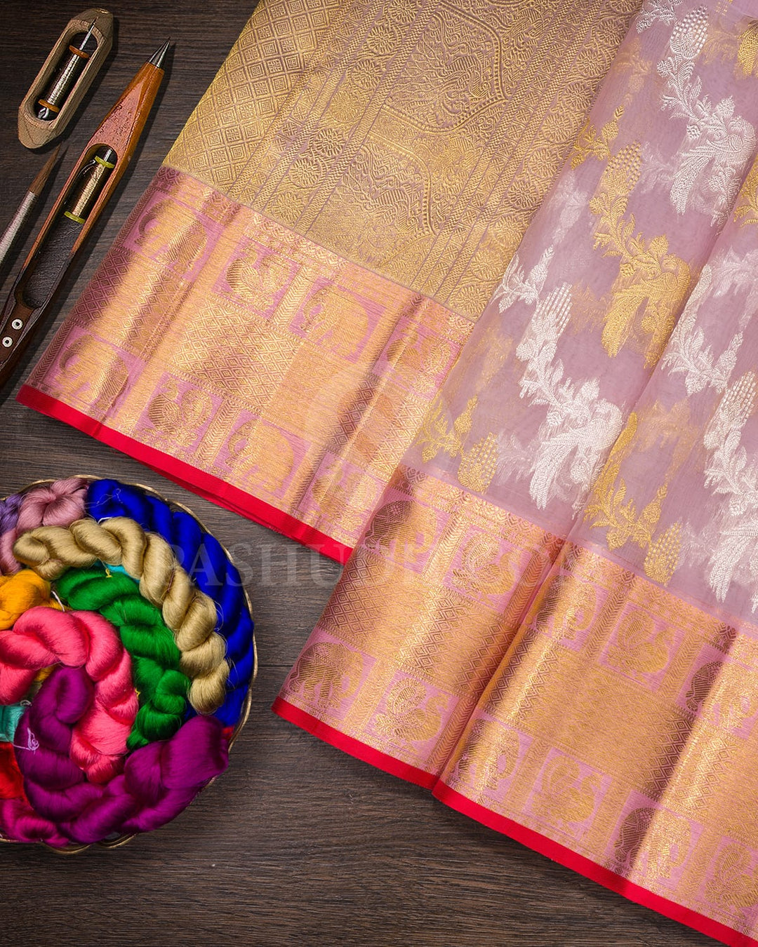 Baby Pink Organza Kanjivaram Silk Saree-SP383
