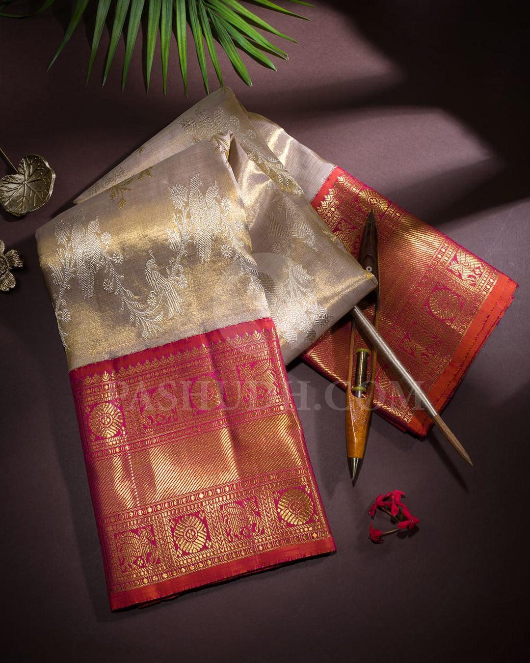 Grey Shimmer Bridal Kanjivaram Silk Saree-SP380
