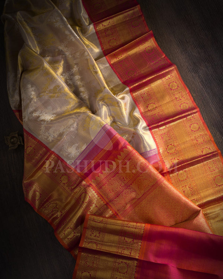 Grey Shimmer Bridal Kanjivaram Silk Saree-SP380