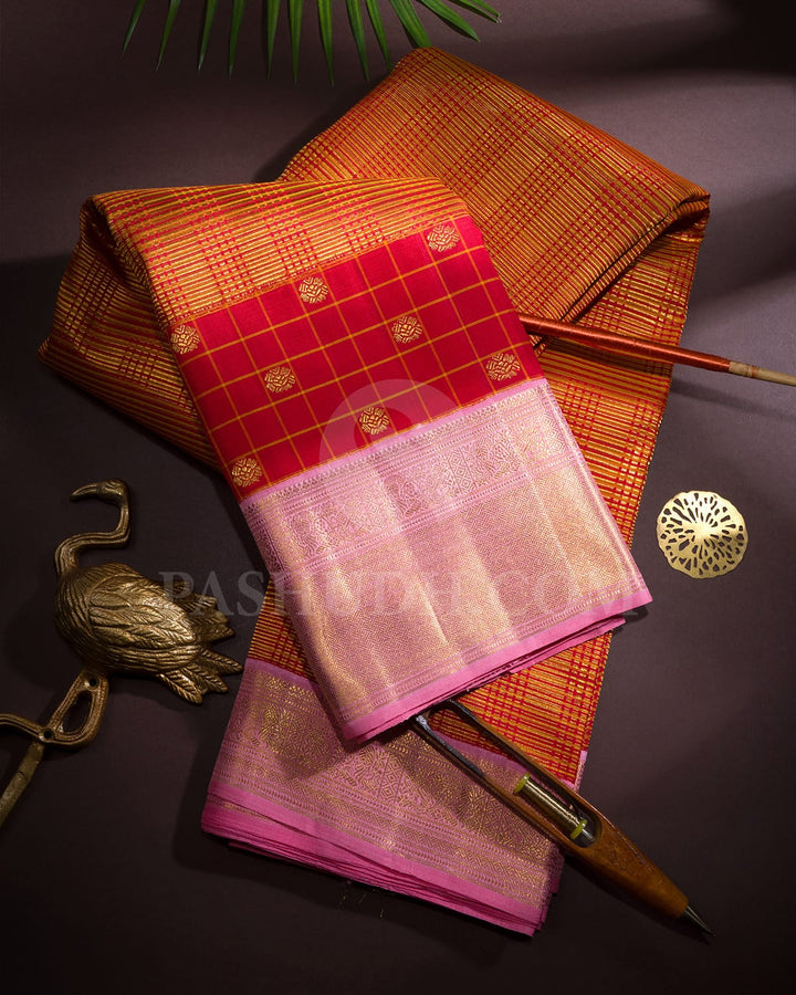 Red With Baby Pink Kanjivaram Silk Saree-S1632(A)