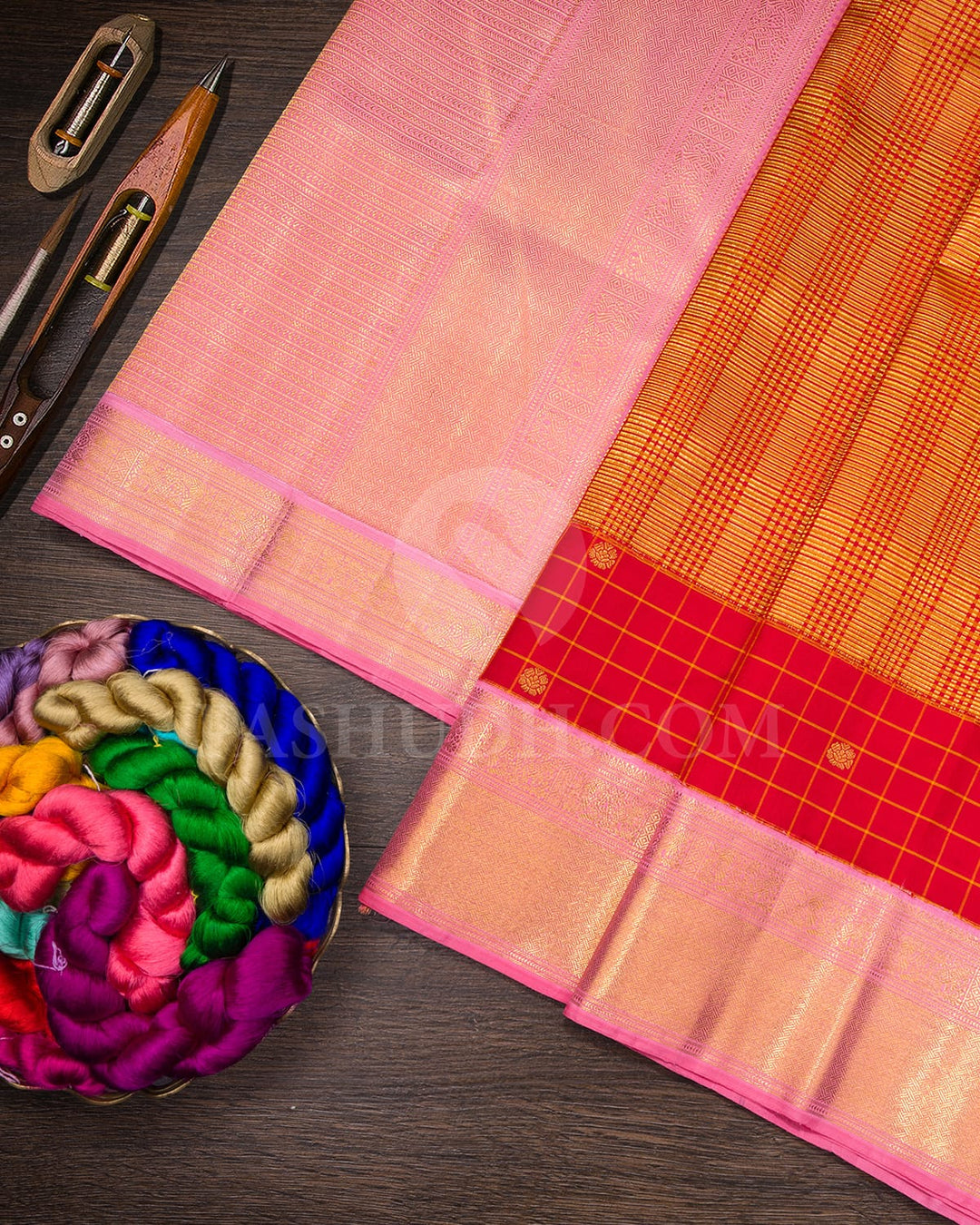 Red With Baby Pink Kanjivaram Silk Saree-S1632(A)