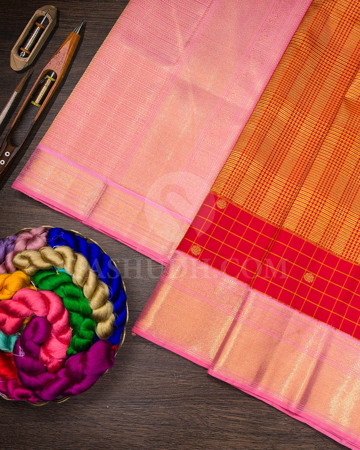 Red With Baby Pink Kanjivaram Silk Saree-S1632(A)