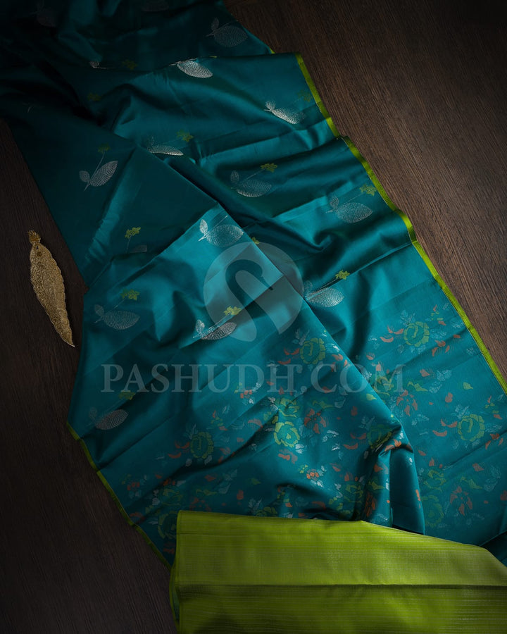 Teal And Pear Green Kanjivaram Silk Saree-DJ415(C)