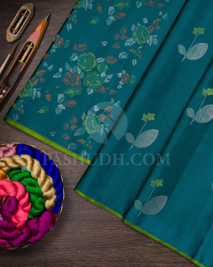 Teal And Pear Green Kanjivaram Silk Saree-DJ415(C)