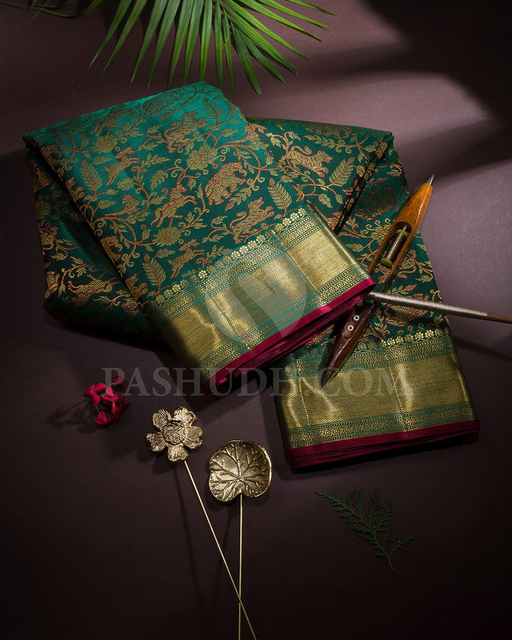 Bottle Green Bridal Kanjivaram Silk Saree-S1571(C)